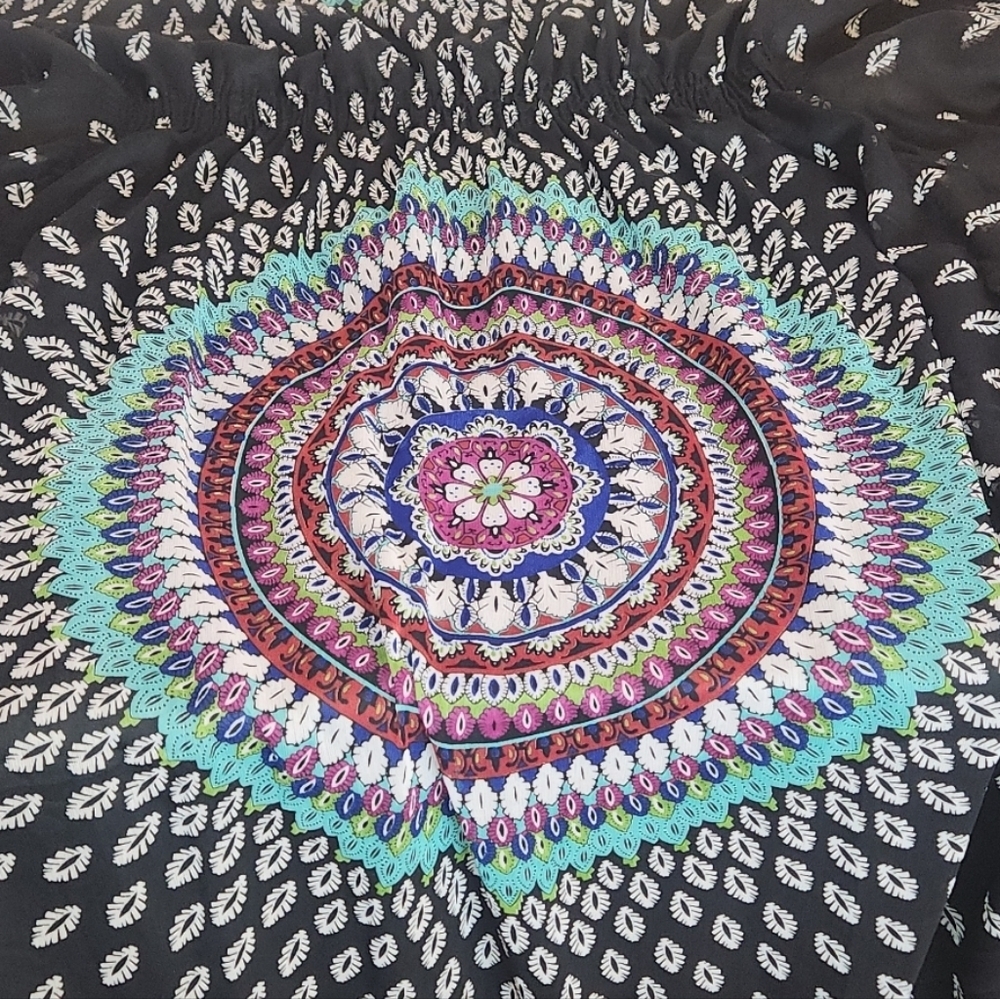 M.P.H Collection Bohemian Black Kaftan with Colorful Pattern, size PXL - Picture 5 of 11